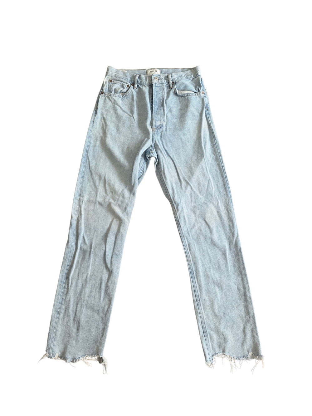 Agolde Light Blue Straight Women's Jeans with Frayed Hem Size 27